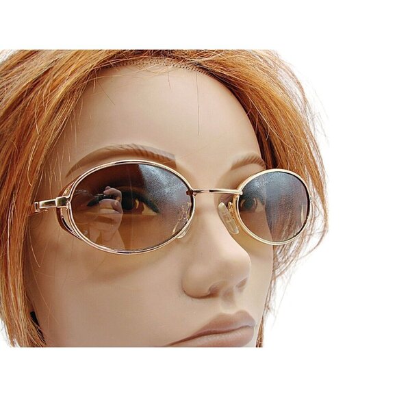 Vintage Sunglasses Gold Metal Frame Oval Shaped Summer Sunglasses Bronze Lens - Picture 9 of 9